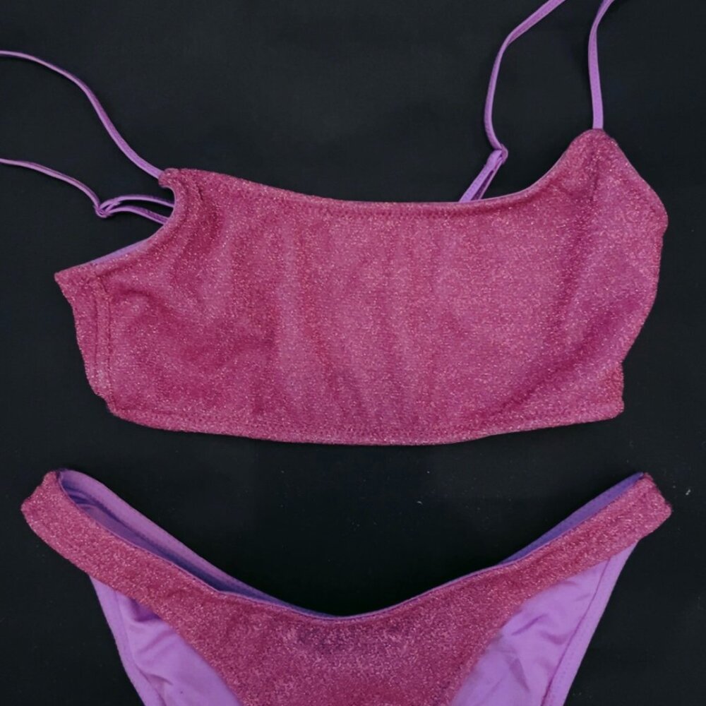 Triangl Purple Sparkle Bikini s top and s bottom. Normal bottom mica style